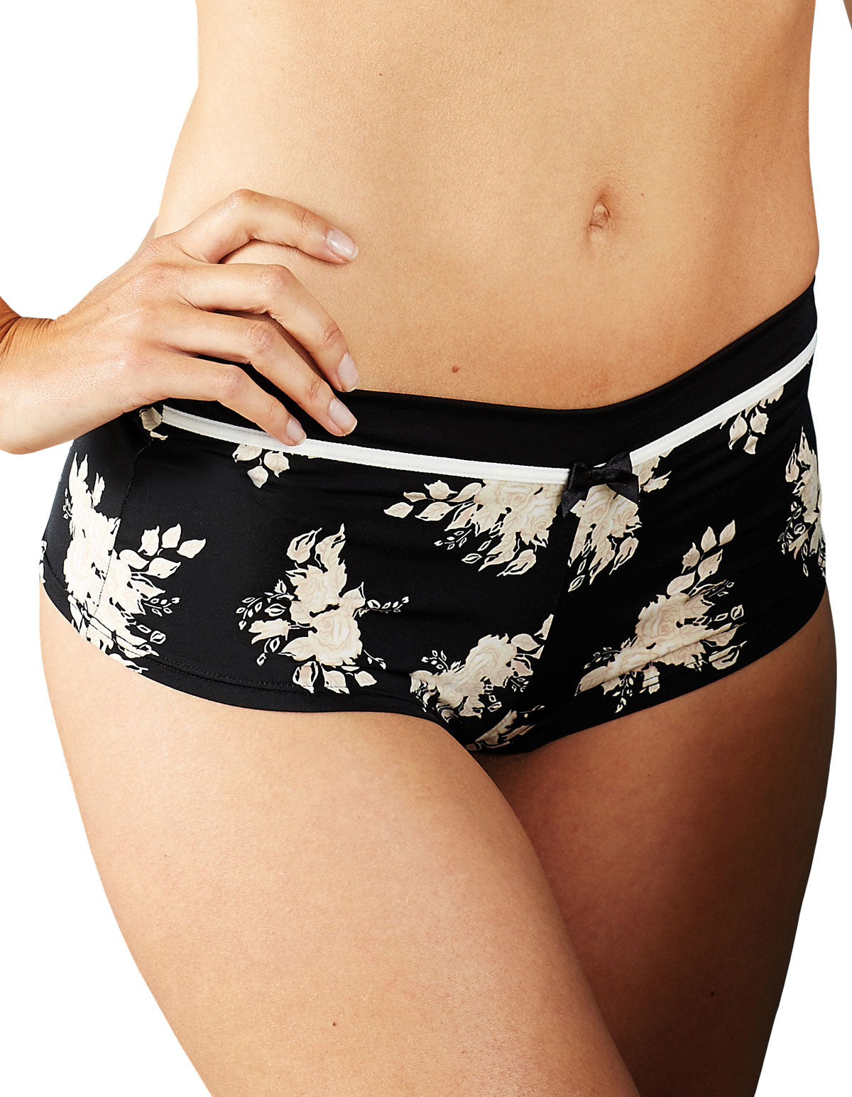 Guy de France 12648-D-002 Black Floral Boyshort Medium