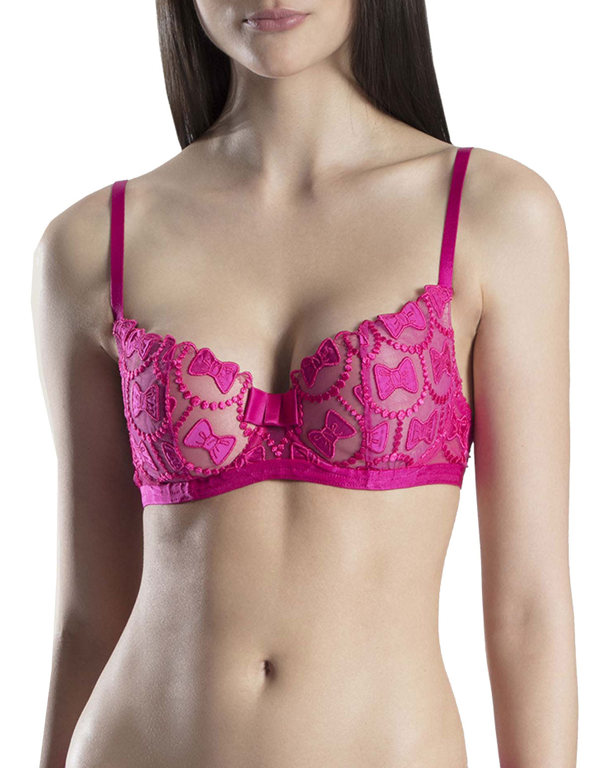 Aubade OC04 Bow Bonbon Pink Embroidered Moulded Half Cup Bra 36C